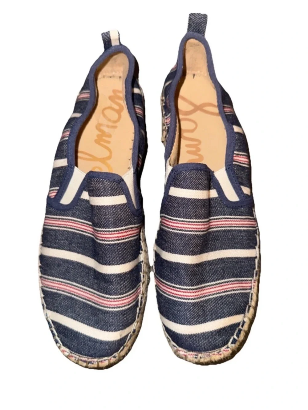 Sam Edelman Navy, White & Pink Striped Slip-On Espadrilles